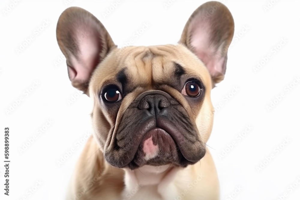Portrait of French Bulldog dog on white background. Generative AI illustration