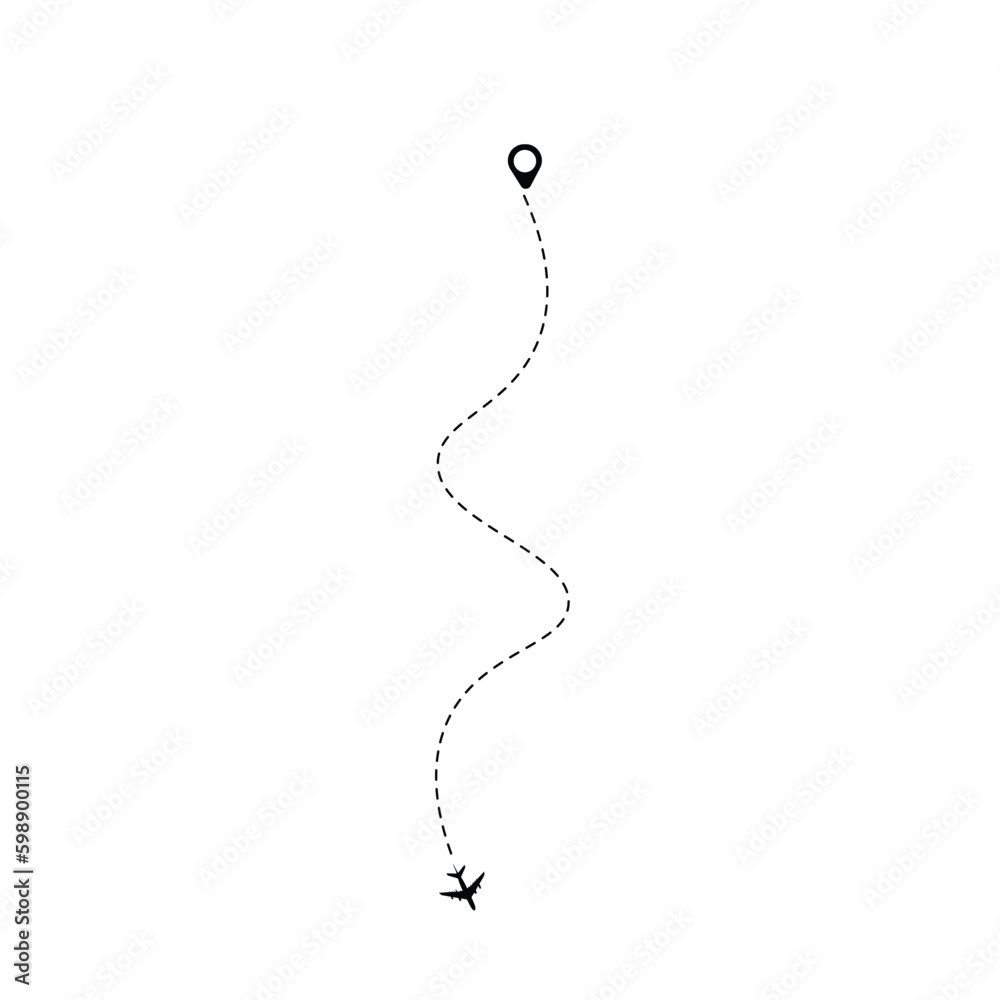 Set of dashed line plane car and bicycle route with location icon flat design Set of dashed line plane car and bicycle route with location icon flat design