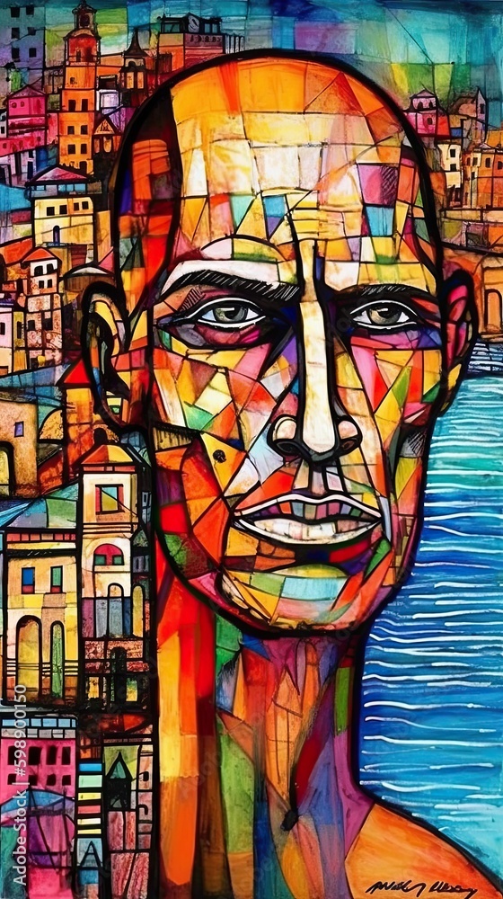 depicting a person with colorful cityscapes depicting a person with colorful cityscapes
