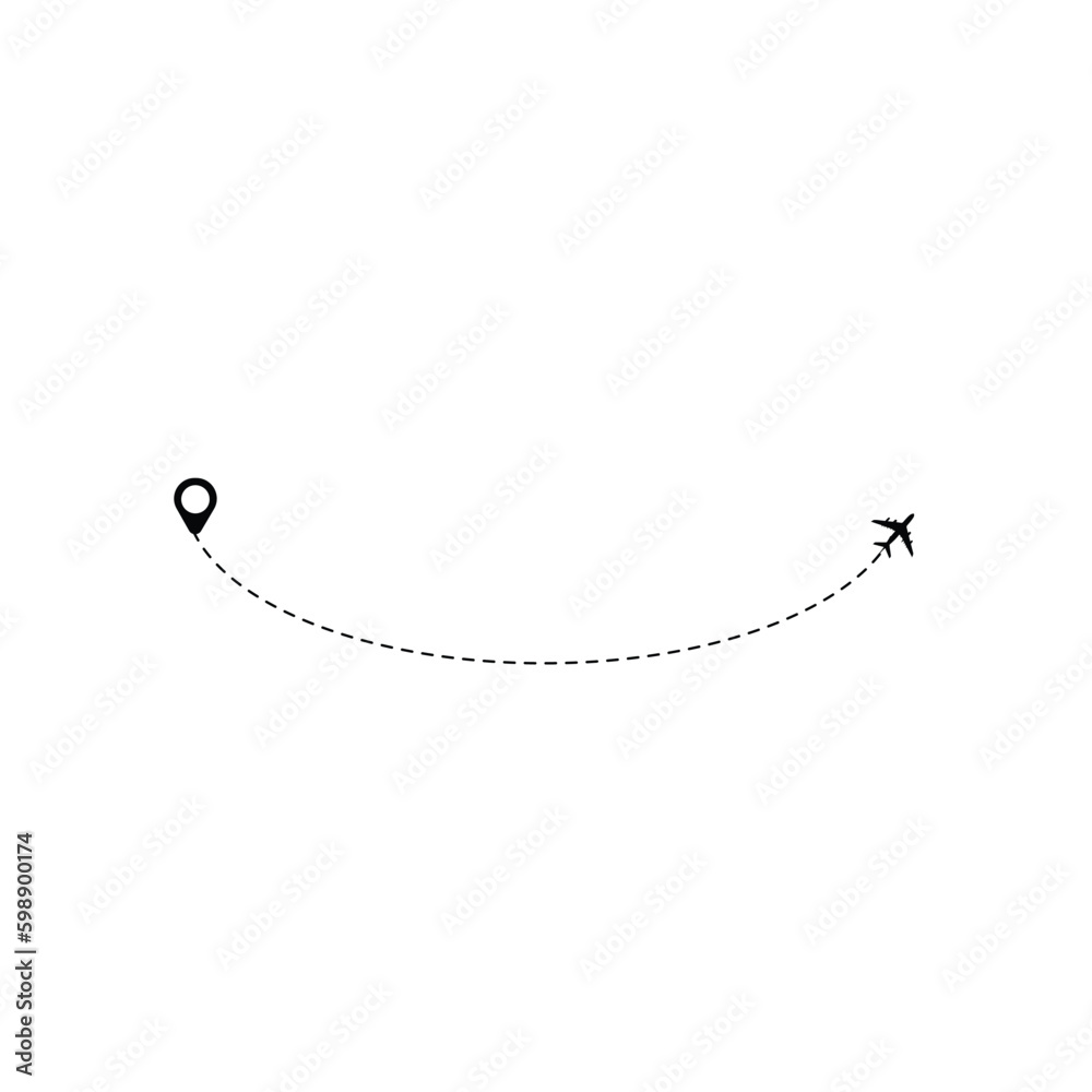 Fototapeta premium Set of dashed line plane car and bicycle route with location icon flat design