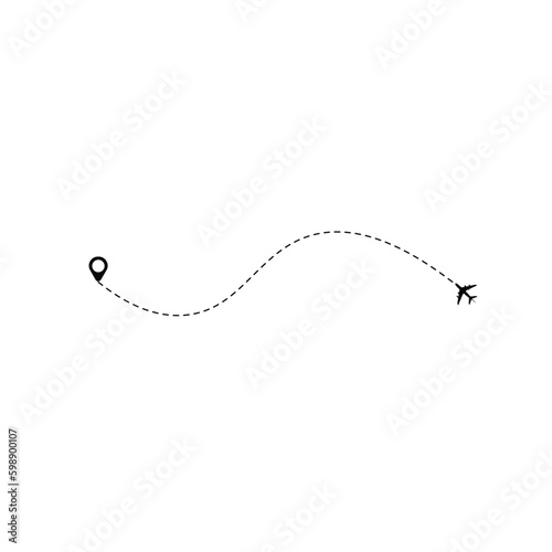 Set of dashed line plane car and bicycle route with location icon flat design