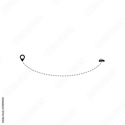 Set of dashed line plane car and bicycle route with location icon flat design