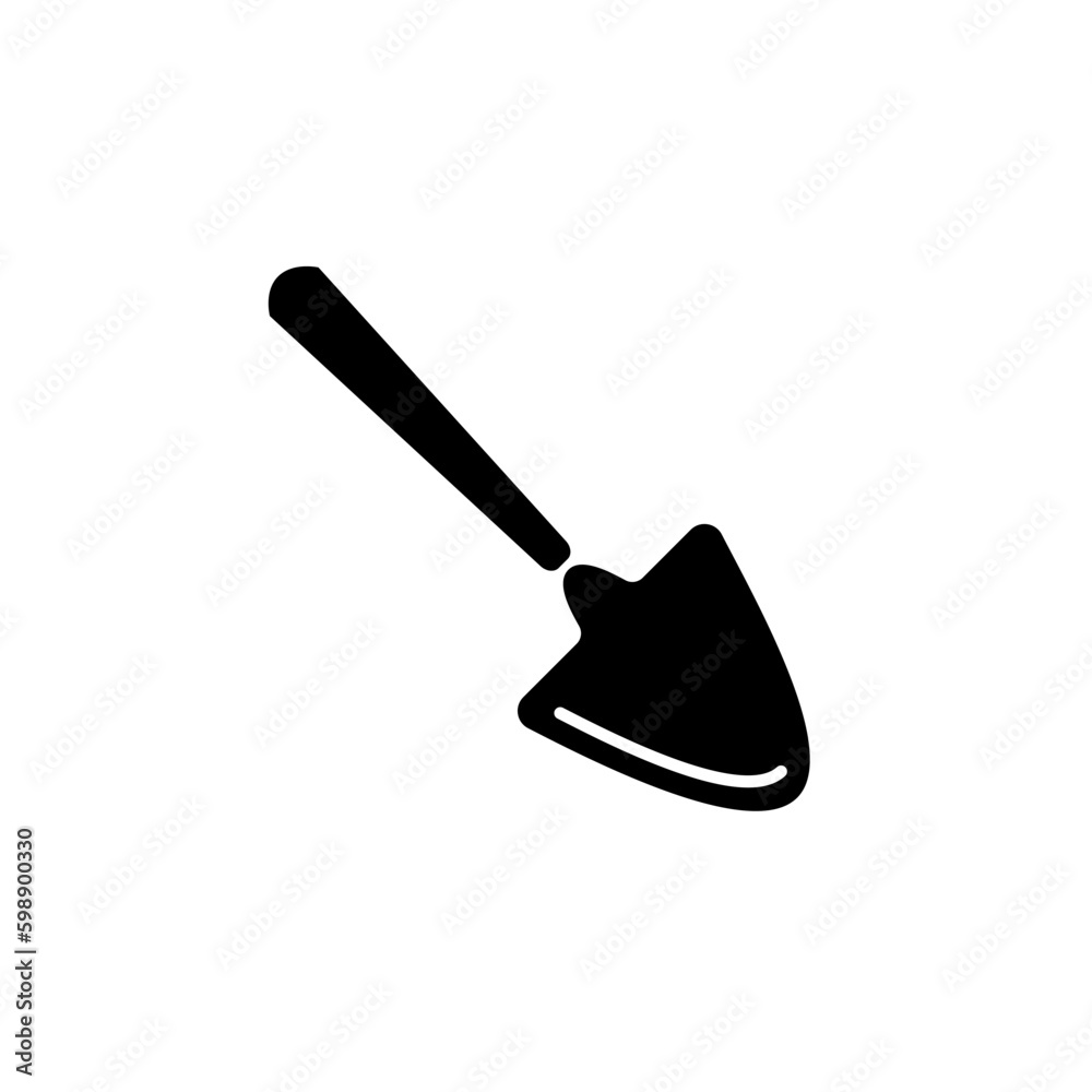 Shovel icon. Black and white silhouette of spade. Vector illustration of scoop pictogram. Garden and work tool for digging, harvesting and farming.