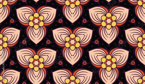 Geometric ethnic pattern seamless flower color oriental.
seamless pattern.Design for fabric,curtain,black background, carpet, shawl,clothing,wrapping, Batik,fabric,handkerchief,Vector illustration.
