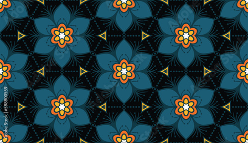 Geometric ethnic pattern seamless flower color oriental.
seamless pattern.Design for fabric,curtain,black background, carpet, shawl,clothing,wrapping, Batik,fabric,handkerchief,Vector illustration.
