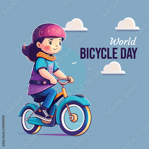 cute kids ridding bike vector world bicycle day