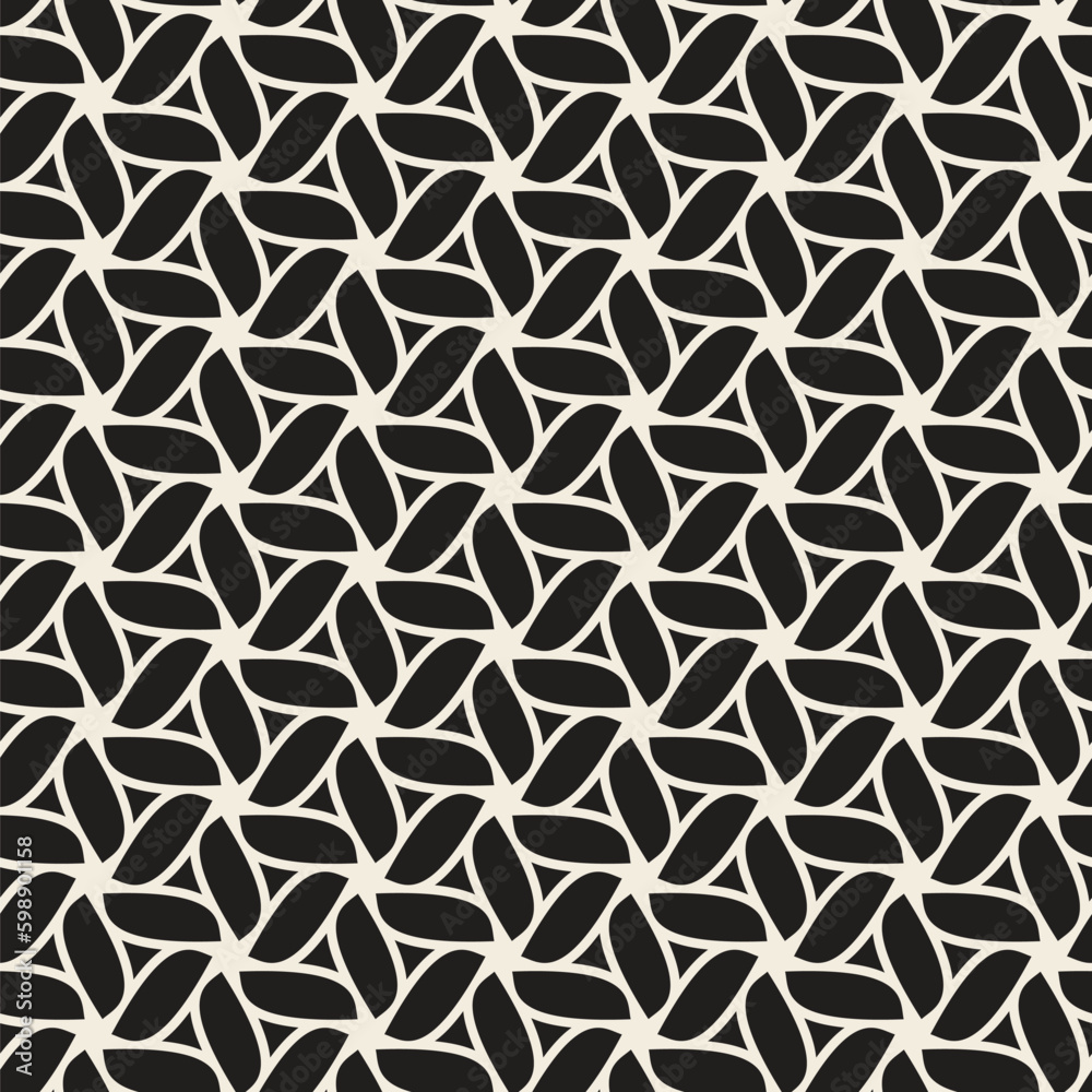 Fototapeta premium Seamless geometric leaves pattern. Black and white abstract decorative background to be used as a texture for decorative, textile, and wrapping projects. Vector illustration.