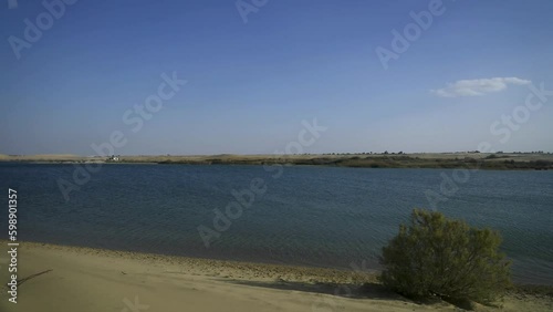 Lake in the Fayoum desert in Egypt - camera moving left photo