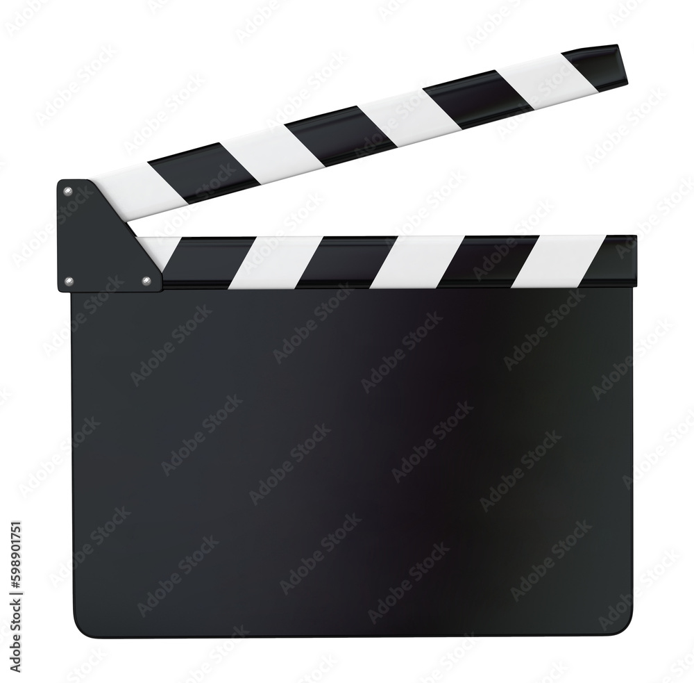 Film slate or Flying clapperboard, isolated on transparent background, Movie industry