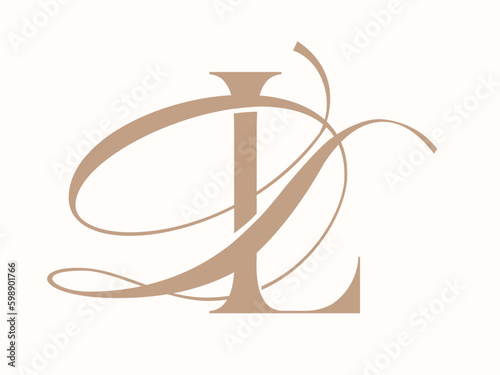 LD monogram logo signature icon. Alphabet initials serif letter l, handwriting letter d. Lettering sign. Modern deco design, fashion, beauty spa, wedding style characters elegant calligraphy.