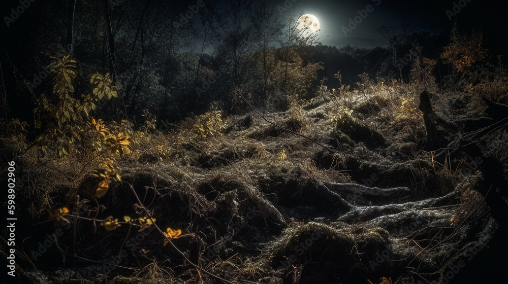 fantasy night with light moon. Generative AI fantasy night with light moon. Generative AI