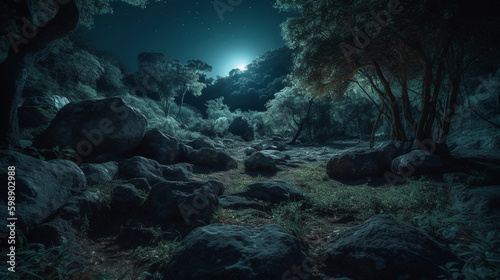 fantasy night with light moon. Generative AI