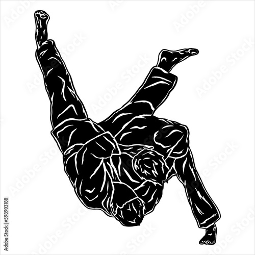 illustration silhouette jiu jitsu fighter throw opponent in battle