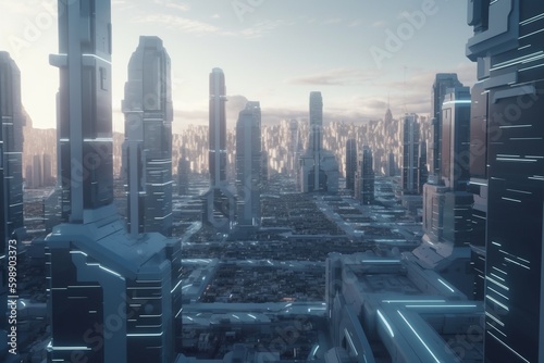 A futuristic cityscape with advanced medical and health technology, Generative AI