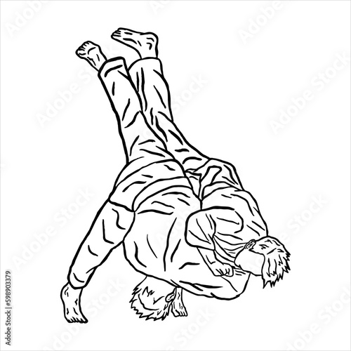 illustrationjiu jitsu fighter throw opponent in battle