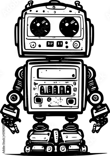 robot, toy, retro, cartoon, vintage, machine, vector, technology, isolated, old, robotic, fun, android, cute, illustration, white, science, metal, computer, tin, icon, funny, cyborg, future, fiction