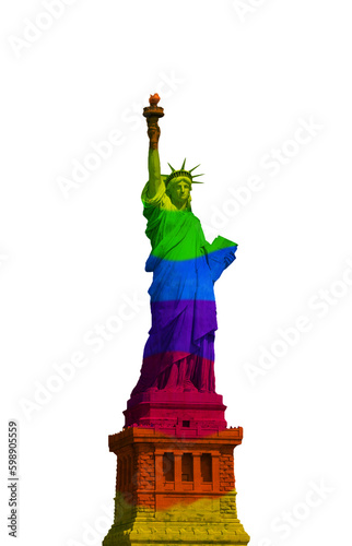 LGBT colors Statue of liberty in New York isolated on transparent background  png isolated background