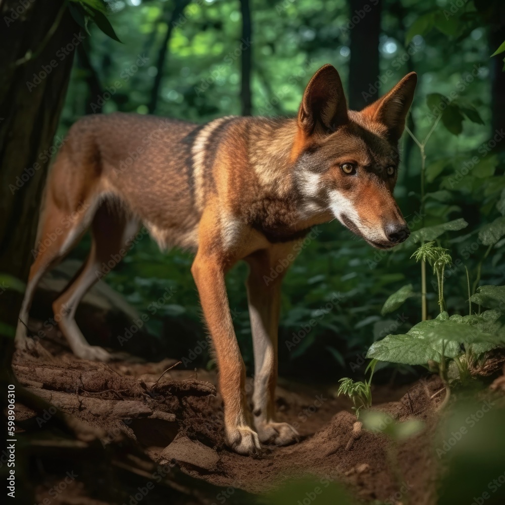 Red Wolf in natural habitat (generative AI) Red Wolf in natural habitat (generative AI)
