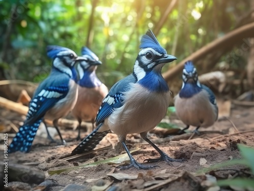 Group of Blue Jay in natural habitat (generative AI)