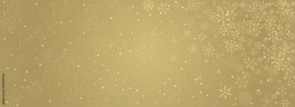 Golg Snowflake Vector Panoramic Gold Background.