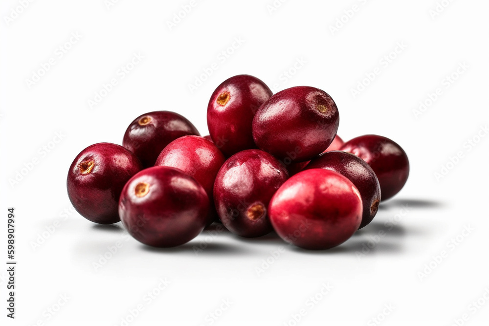 Macro shot of a fresh delicious ideal cranberry, isolated on a white background, photorealism, minimalism, food photography Macro shot of a fresh delicious ideal cranberry, isolated on a white background, photorealism, minimalism, food photography