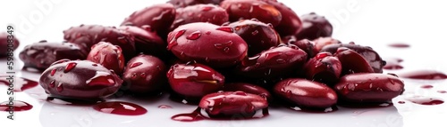 Kidney Beans With Droplets Standing On White Background Wide Panoramic. Generative AI