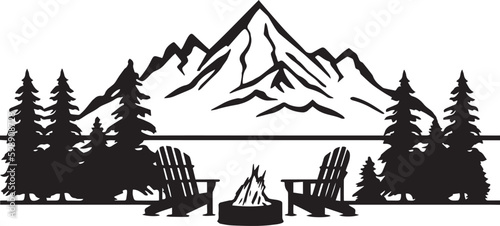 Wild natural landscape with mountains, lake, rocks, Vector Illustration, SVG
