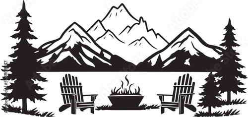 Wild natural landscape with mountains, lake, rocks, Vector Illustration, SVG