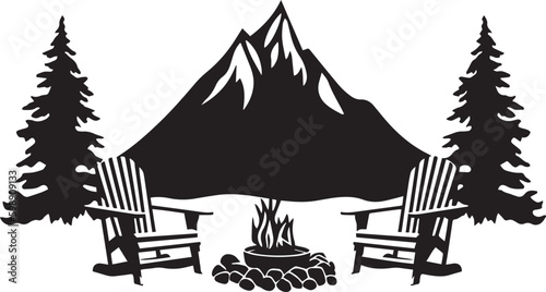 Wild natural landscape with mountains, lake, rocks, Vector Illustration, SVG