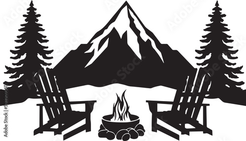 Wild natural landscape with mountains, lake, rocks, Vector Illustration, SVG