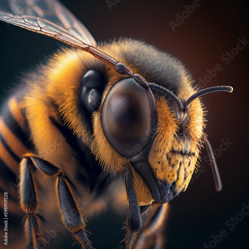 Honey bee closeup. Created with Generative AI technology  © WorldArt