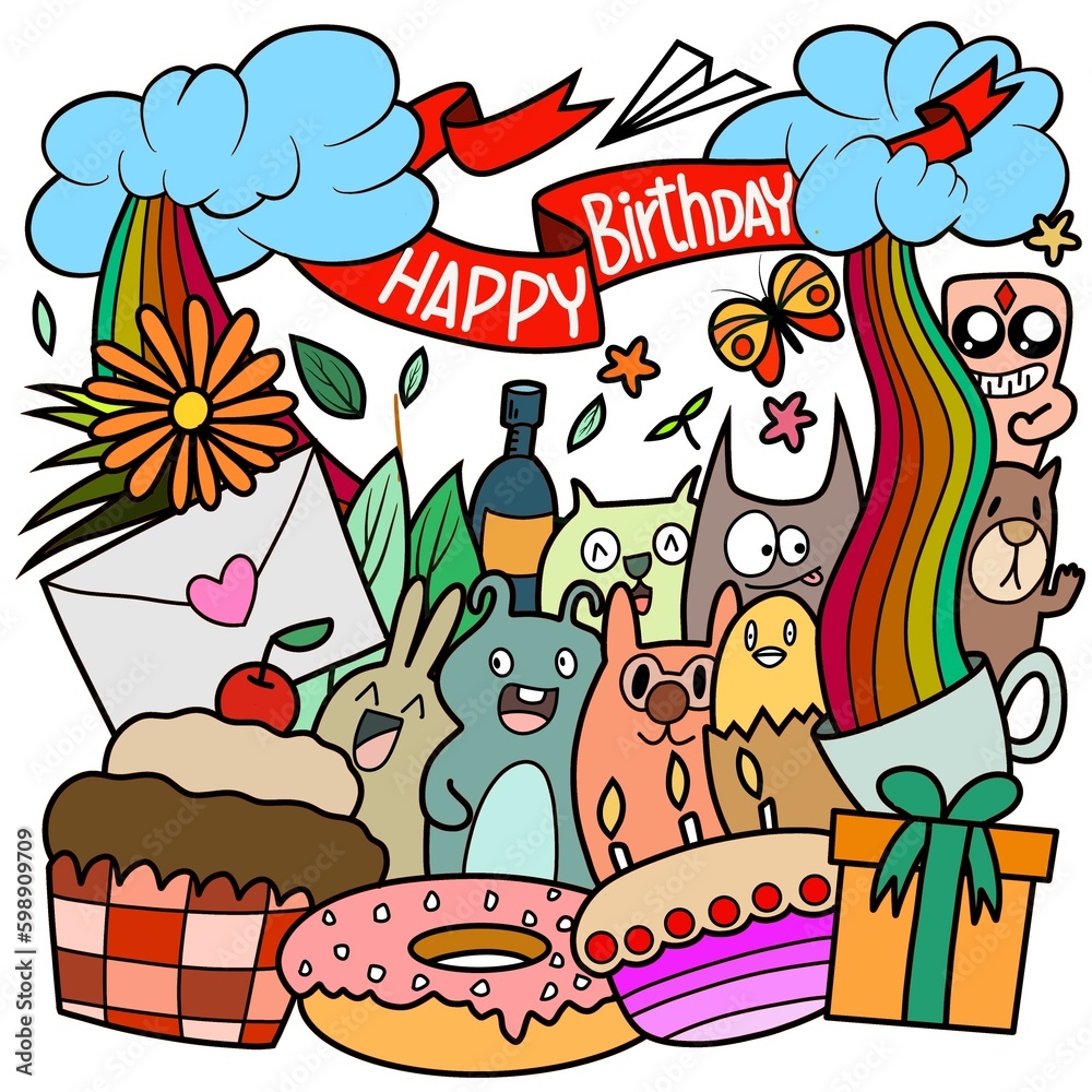 Fototapeta premium Hand-drawn illustrations, monsters doodle, Hand Drawn cartoon monster illustration,Cartoon crowd doodle hand-drawn Doodle style.