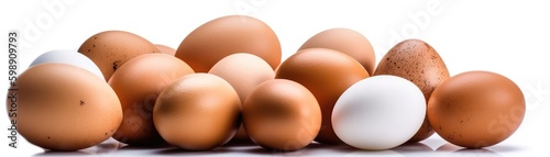 Pile Of Eggs On A White Background. Generative AI photo