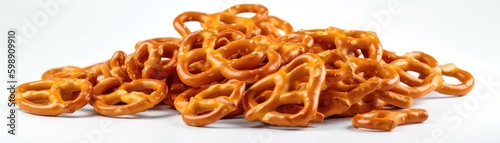 Pile Of Pretzels On A White Background. Generative AI