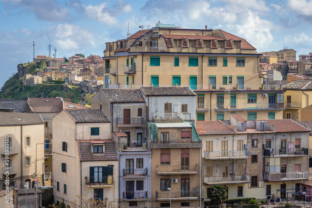 Residential buildings in Enna town on Sicily Island, Italy