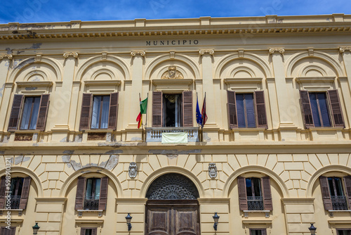 Facade of City Hall of Trapani, capital city of Trapani region on Sicily Island, Italy