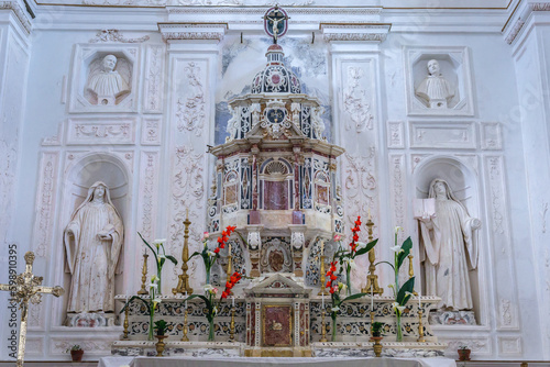 Obraz na płótnie Interior of Holy Savior Church in Erice, small historical town in Trapani region of Sicily Island, Italy w salonie