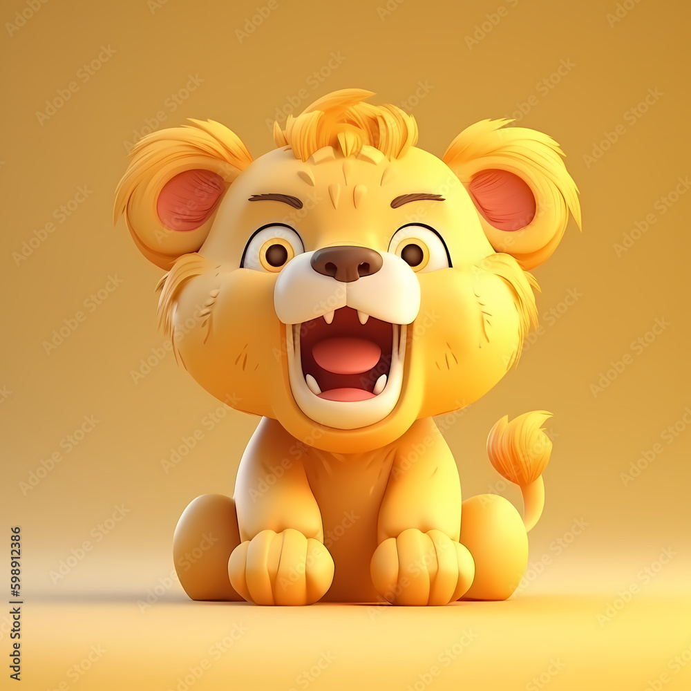 Naklejka premium Lion Cute 3D. Generative AI