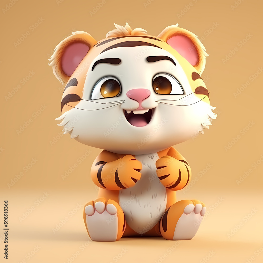 Tiger Cute 3D. Generative AI Tiger Cute 3D. Generative AI
