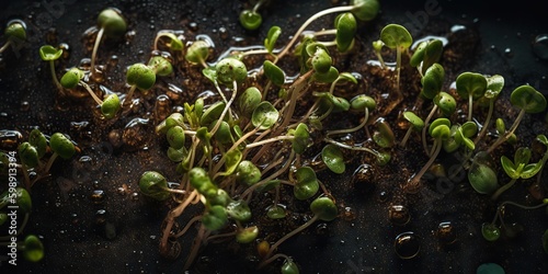 AI Generative. AI Generated. Germinated miocrogreens sprouts photorealistic illustration. Eco organic vegan healthy super food vibe. Graphic Art