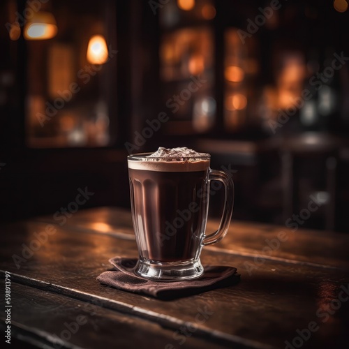 Hot Chocolate On Stone In Rustic Pub. Generative AI photo