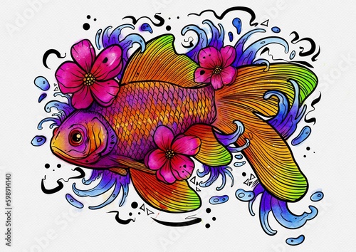 illustration of a fish and floral background