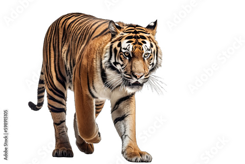 tiger walk isolated on white  transparent background  PNG  generative ai