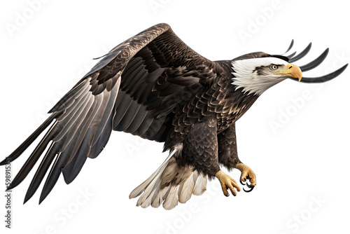 Bald eagle flying isolated on white, transparent background, PNG, generative ai