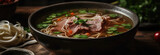 Beef Pho On Stone Rustic Pub Wide Panoramic. Generative AI
