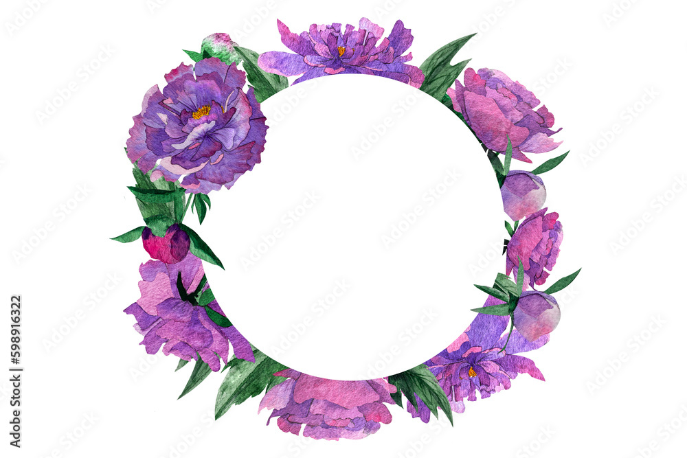 Watercolor illustration background with peonies flowers. Card with watercolor peonies.Women's Day card,wedding day