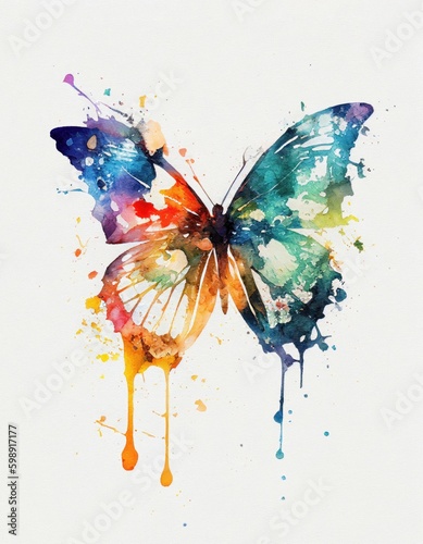Watercolor Butterfly Illustration Isolated on White Background. Colorful Digital Animal Art © CG Design
