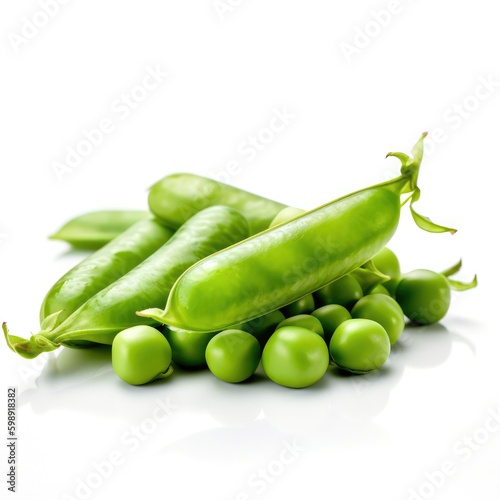 Fresh delicious raw organic peas pods and berries on white background Generative AI Illustration