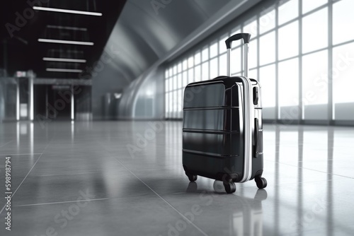 suitcase in interior of a modern airport, ai generative