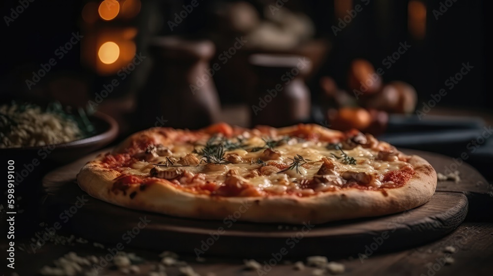 Macro Photo Front Macro Pizza On Stone Rustic Pub. Generative AI